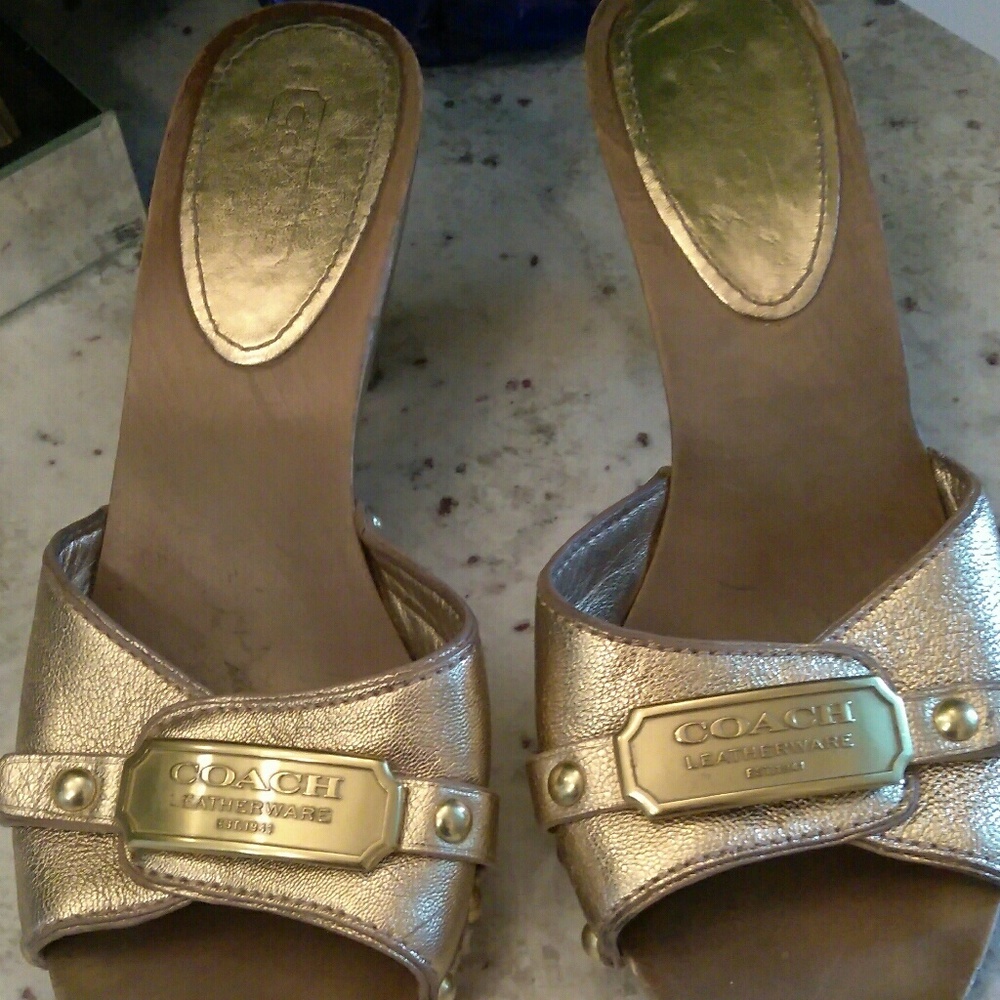 Authentic Coach Gold Leather Clogs